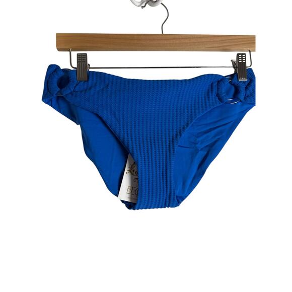 BECCA Blue Gracie O-Ring Sides Ribbed Hipster Bikini Swimsuit Bottoms Size Large - Picture 3 of 10